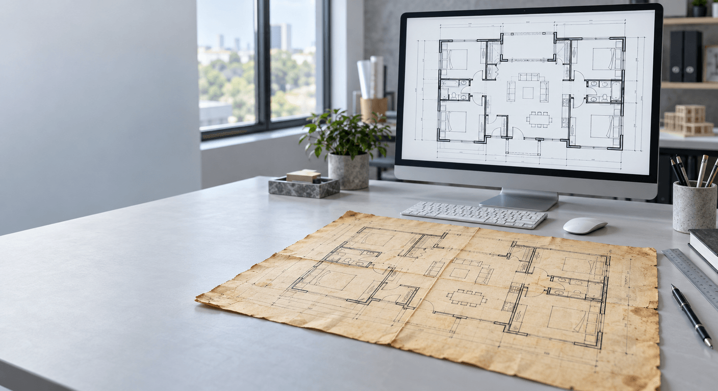 Facade drafting sheet showing curtain wall setting out, mullion grid and a typical head detail