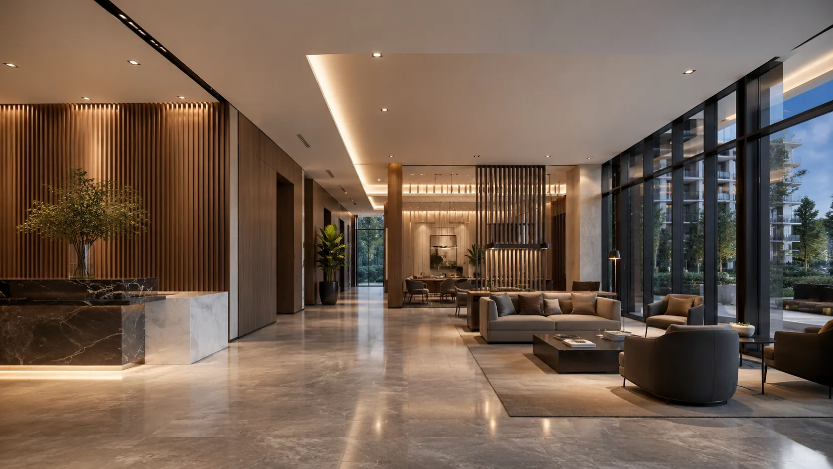 Premium lobby interior visualization by Rendimension