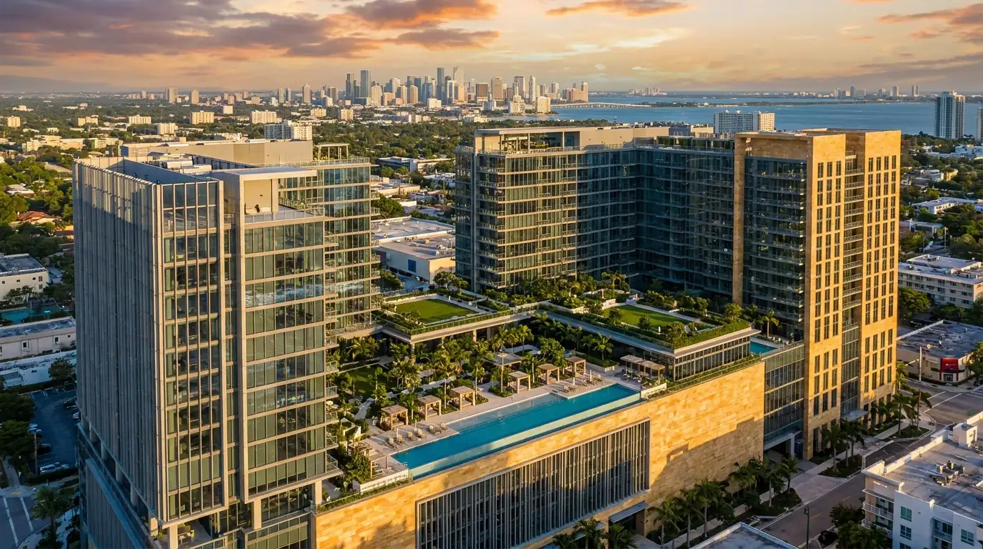 Aerial luxury development visualization Miami by Rendimension