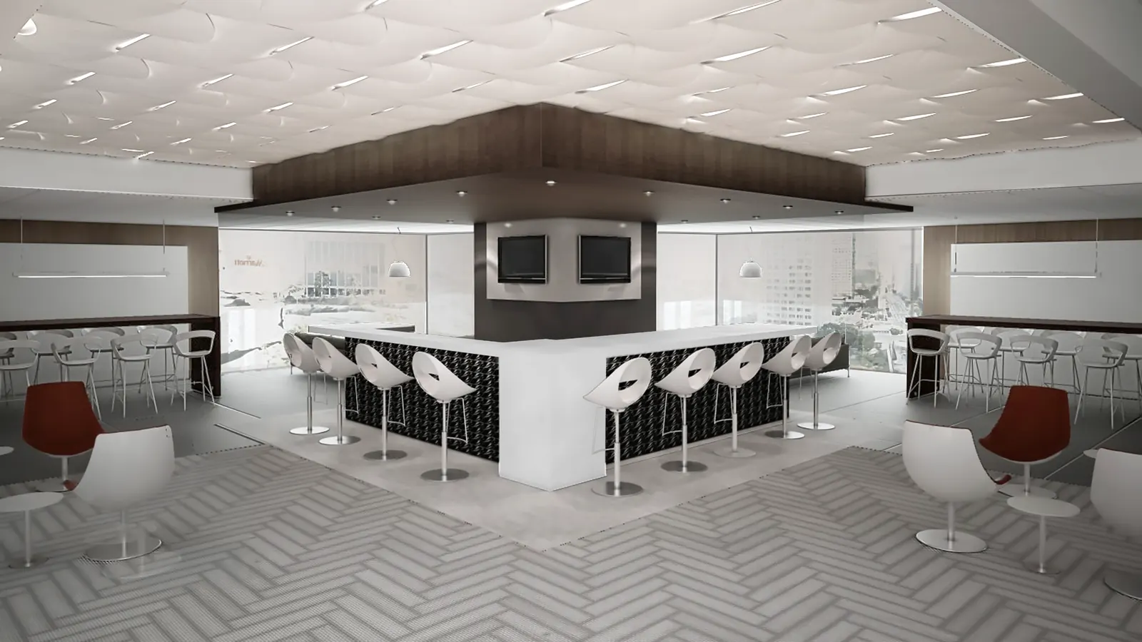 Office cafe and lounge interior 3D rendering