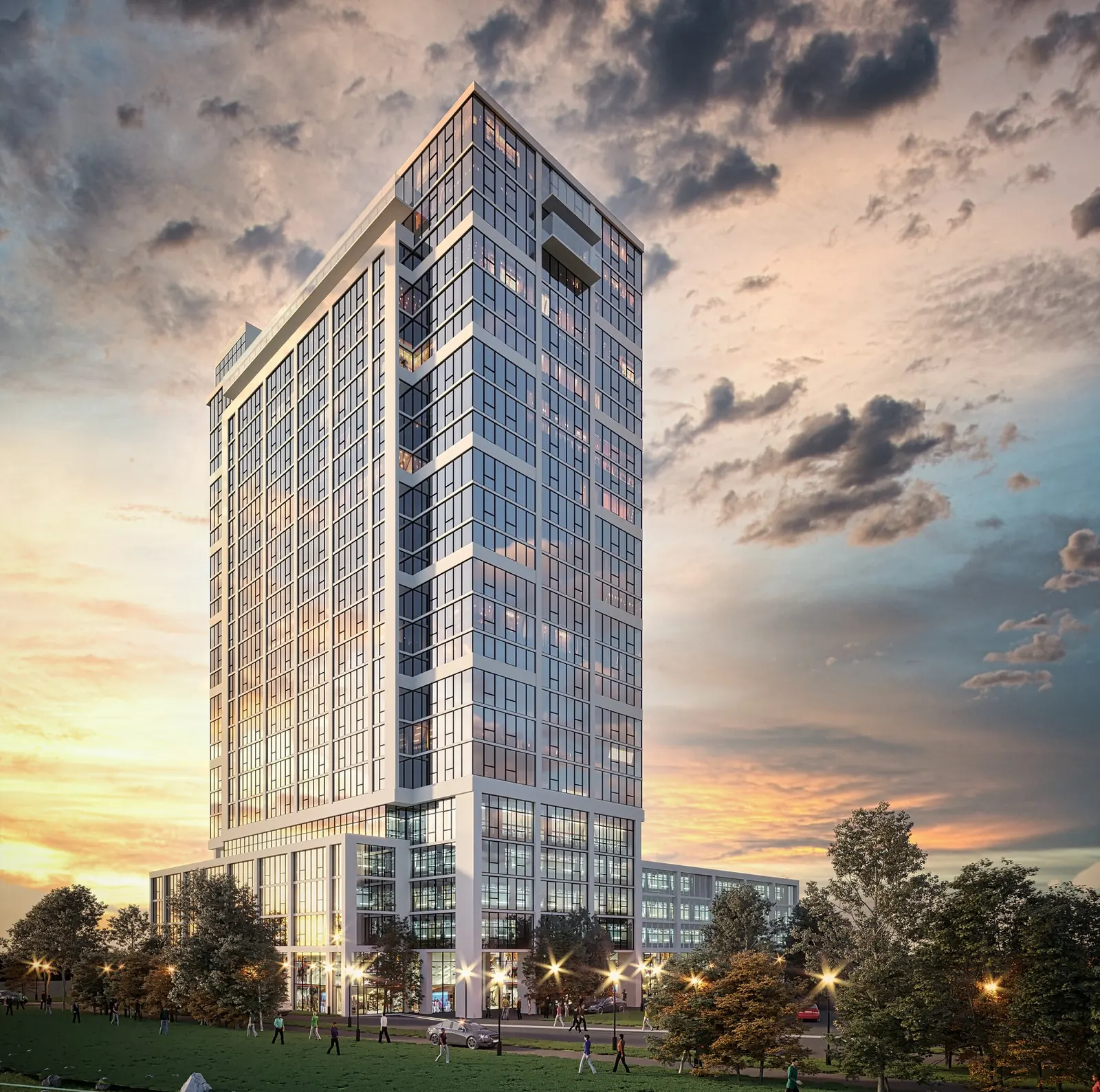 Residential high-rise tower exterior 3D rendering