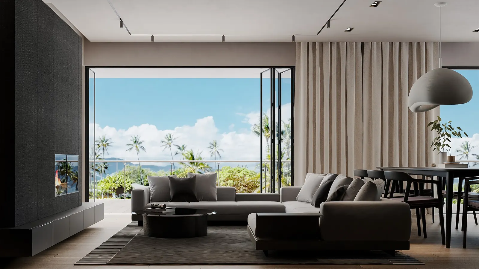 Tropical style living room interior 3D rendering