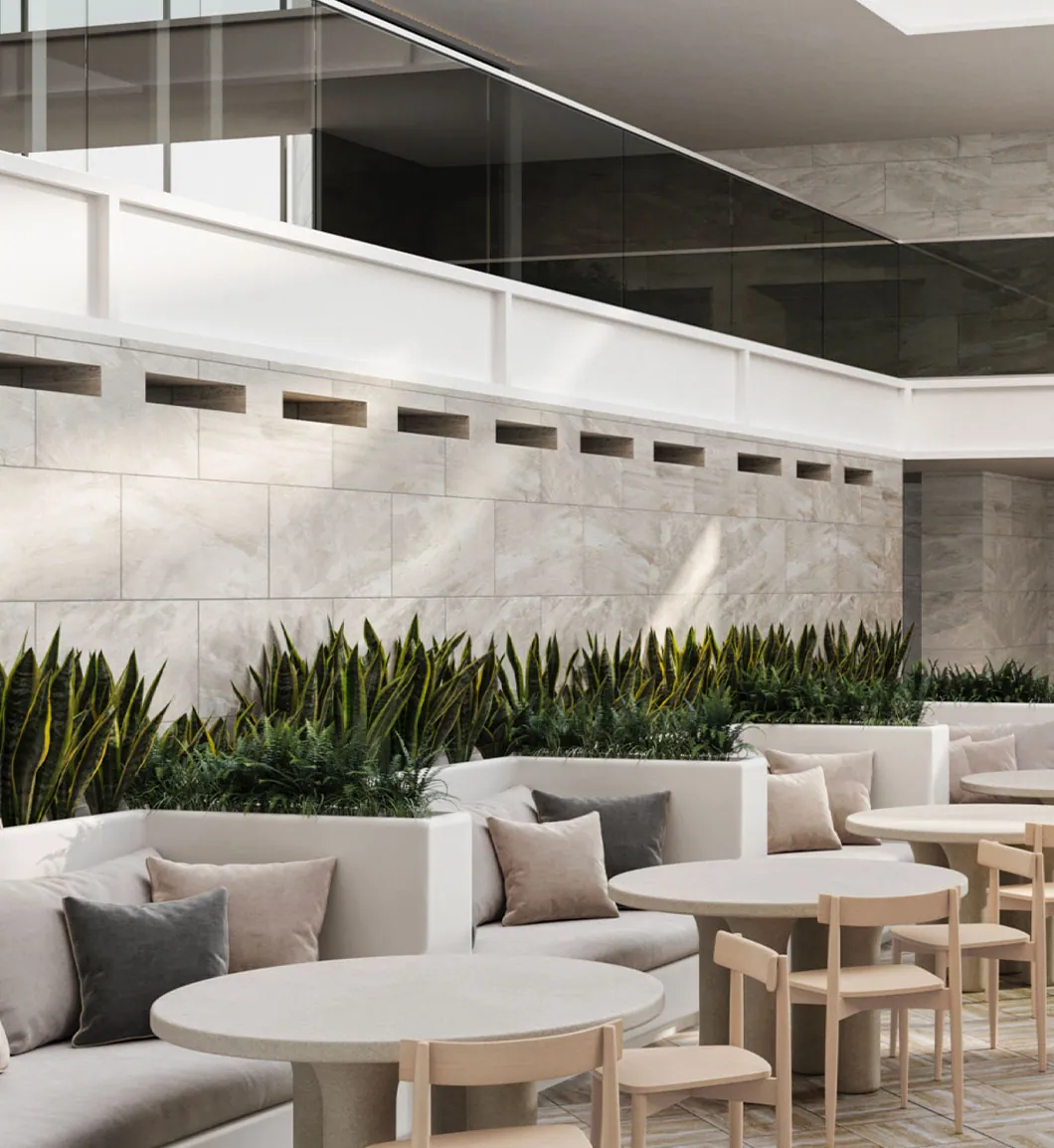 3D visualization of an Alo Yoga store entry and storefront zone showing signage placement, glazing, entry threshold and interior sightline into the merchandising floor, created by Rendimension for retail brand rollout review
