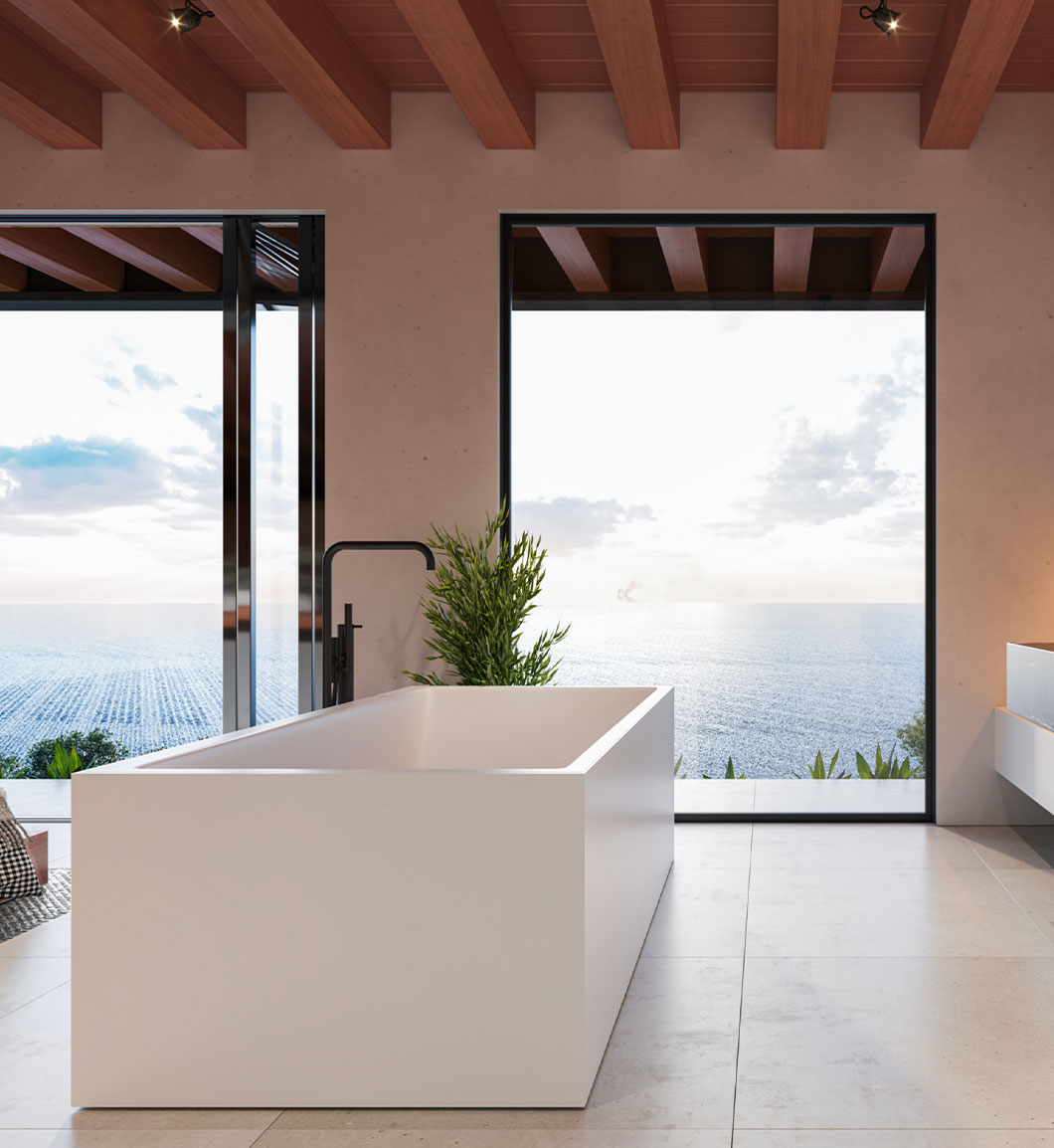 Photorealistic 3D visualization of a luxury washroom